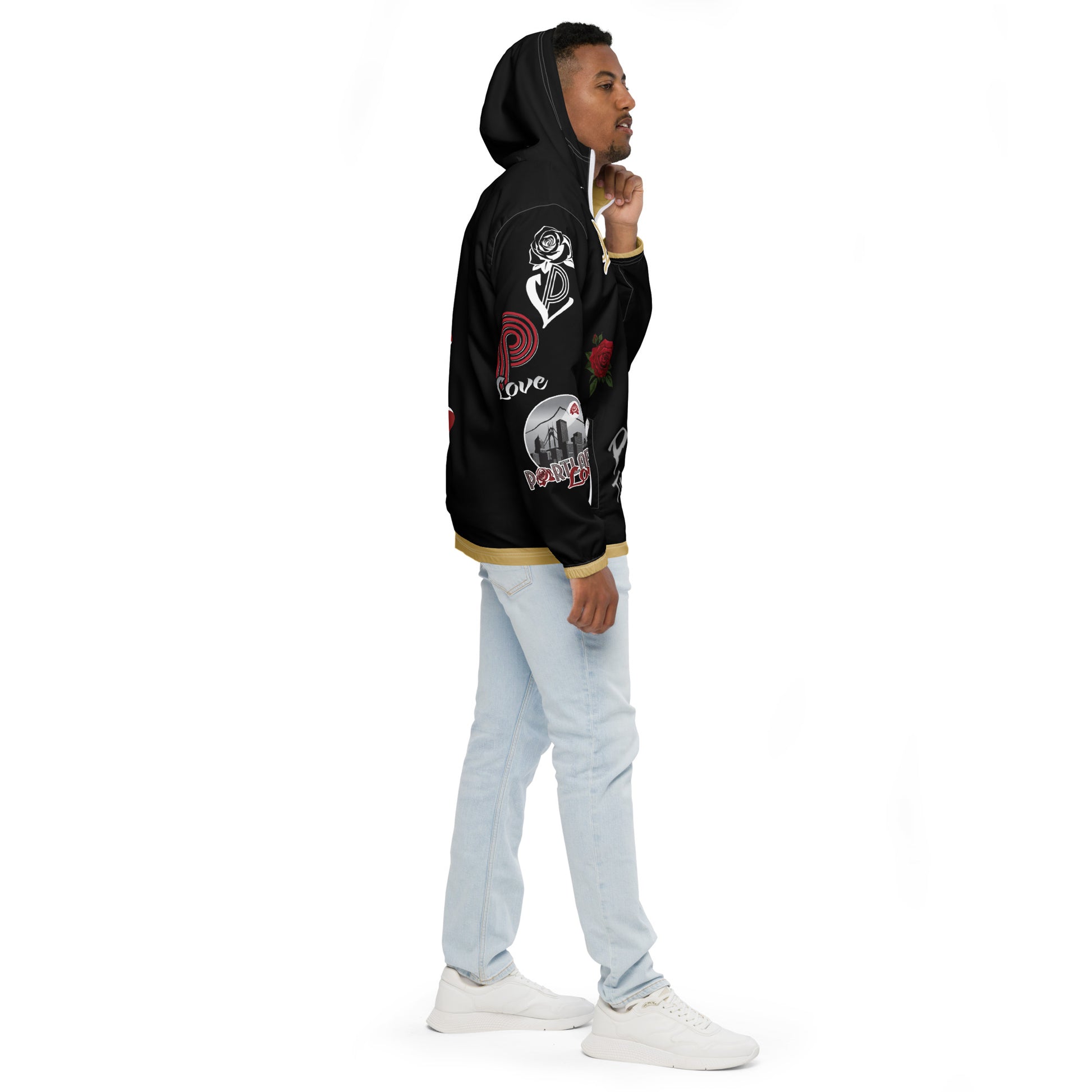 Black and Gold Logo Men’s Windbreaker image 15
