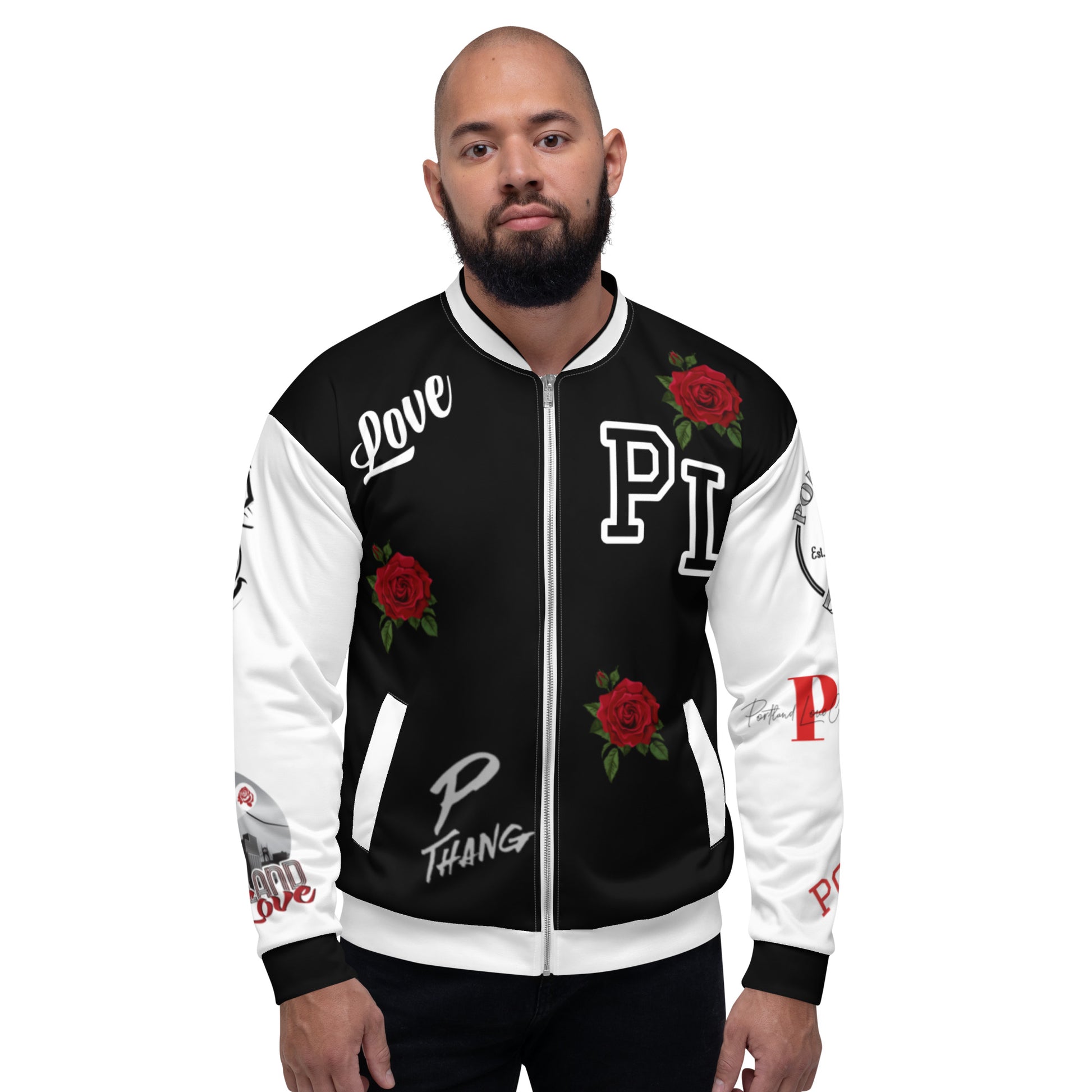 Portland Love Logo PL-Rose Bomber Jacket (Black) image 0