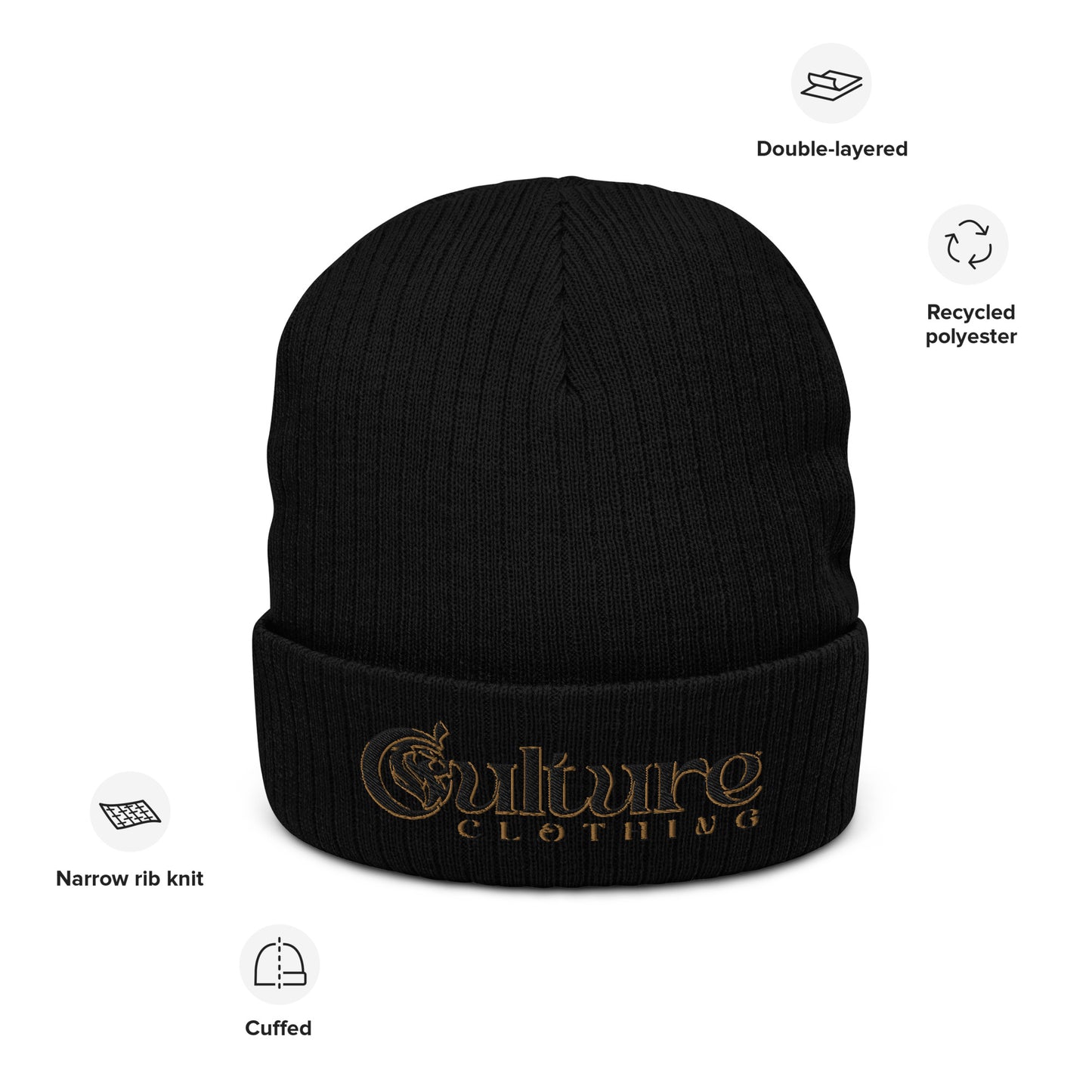 Culture Black Ribbed Knit Beanie image 2