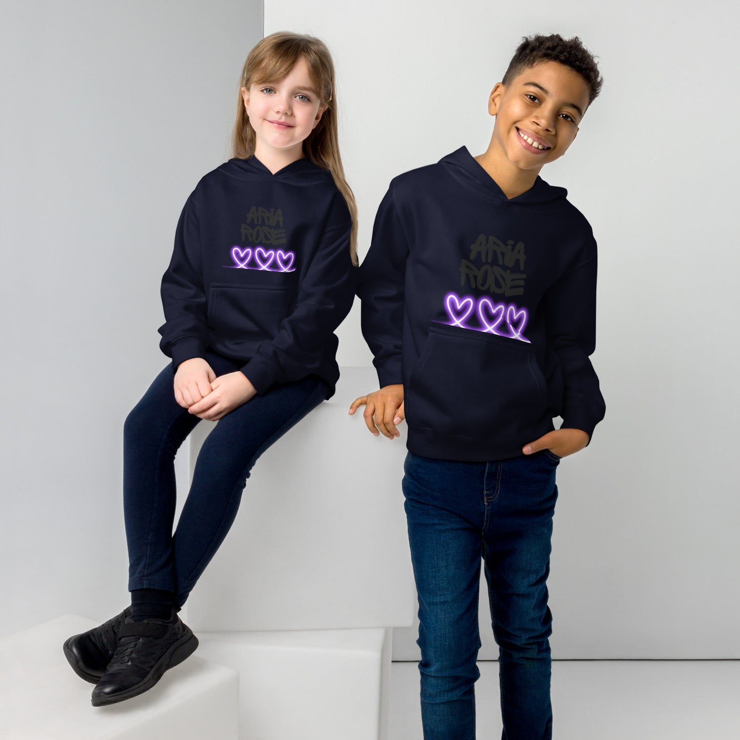 Aria Rose Purple Heart Kids Fleece Hoodie image 1