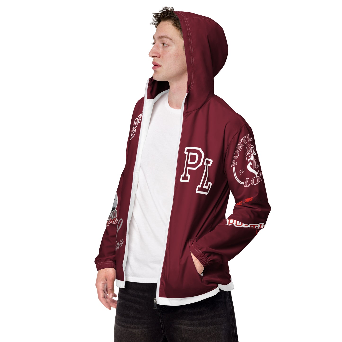 Portland Love Burgundy Logo Men’s Windbreaker image 8