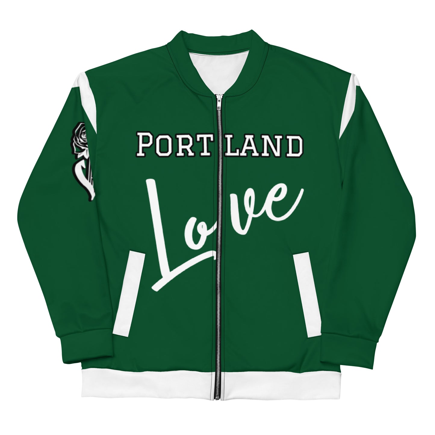 Block Style Forest Green Unisex Bomber Jacket image 2