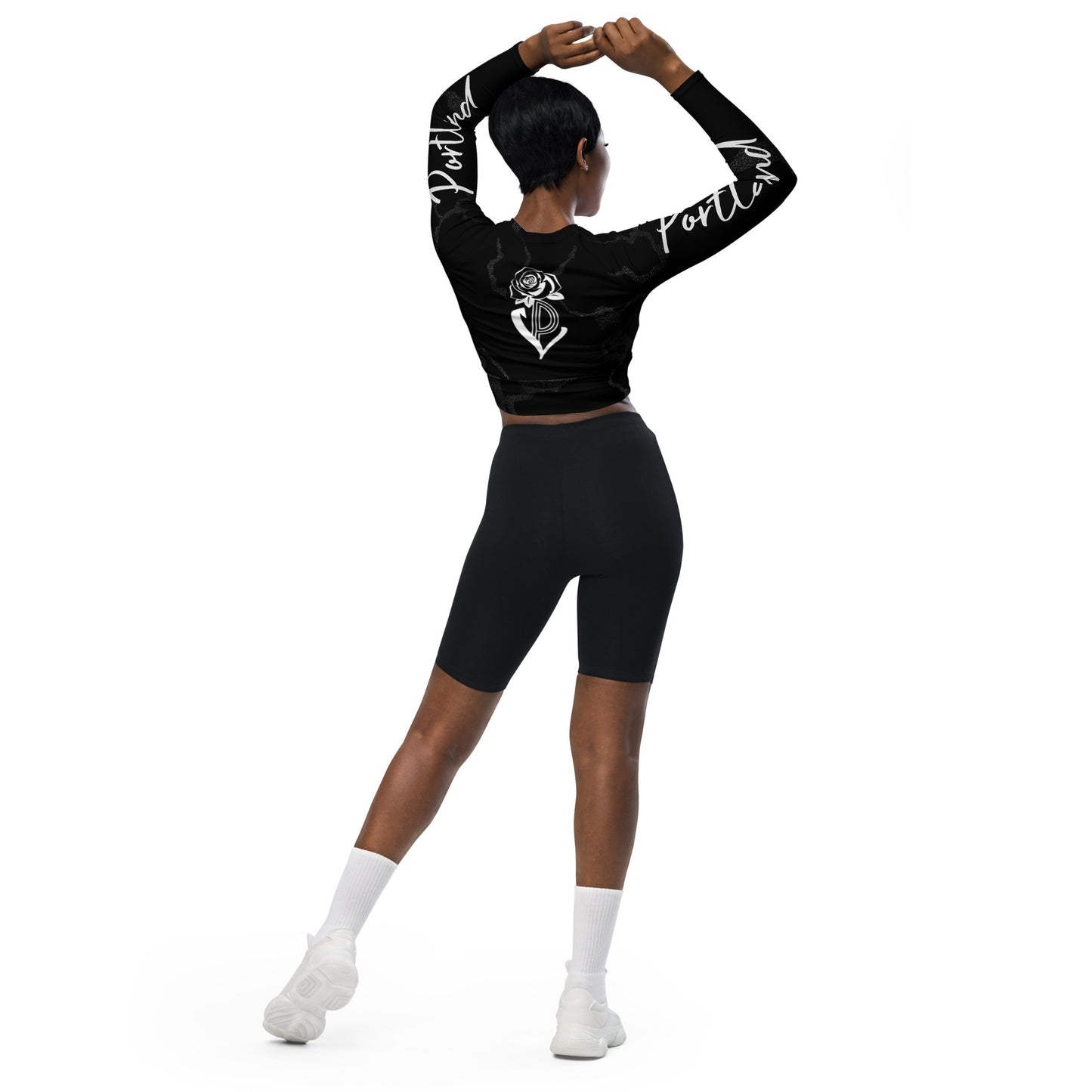 Portland Love Black Marble Recycled Long-Sleeve Crop Top image 5