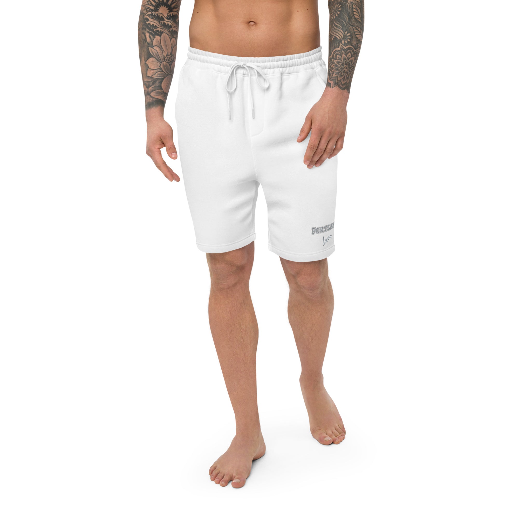 Block Style Grey Embroidered Men's Fleece Shorts image 10