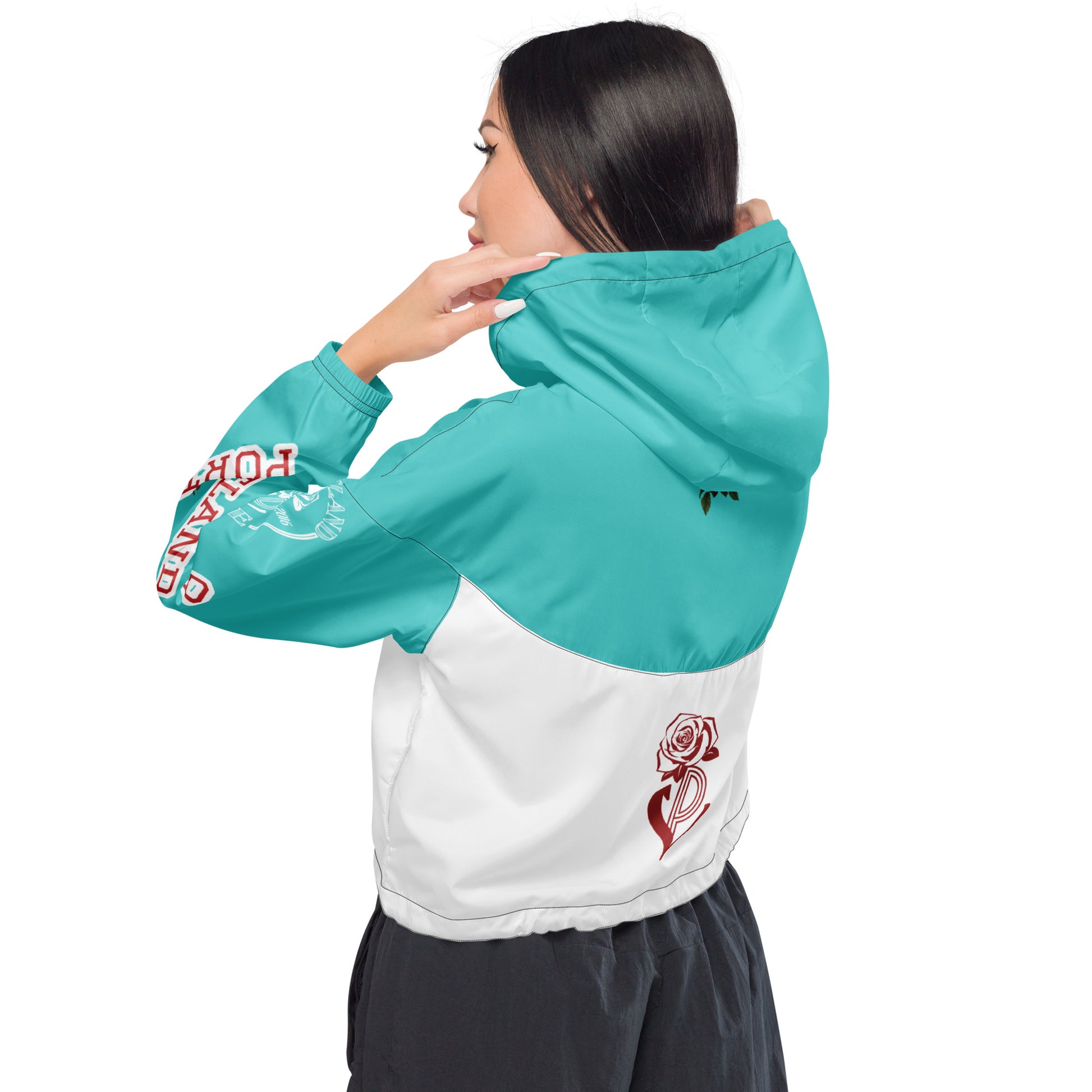 Portland Love Logos  Dark Terquioise Women’s Cropped Windbreaker image 1