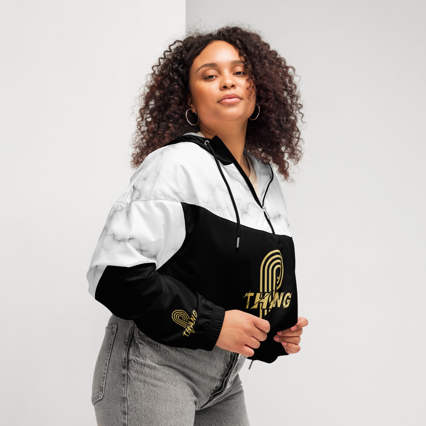 P-Thang White Marble Women’s Cropped Windbreaker image 0