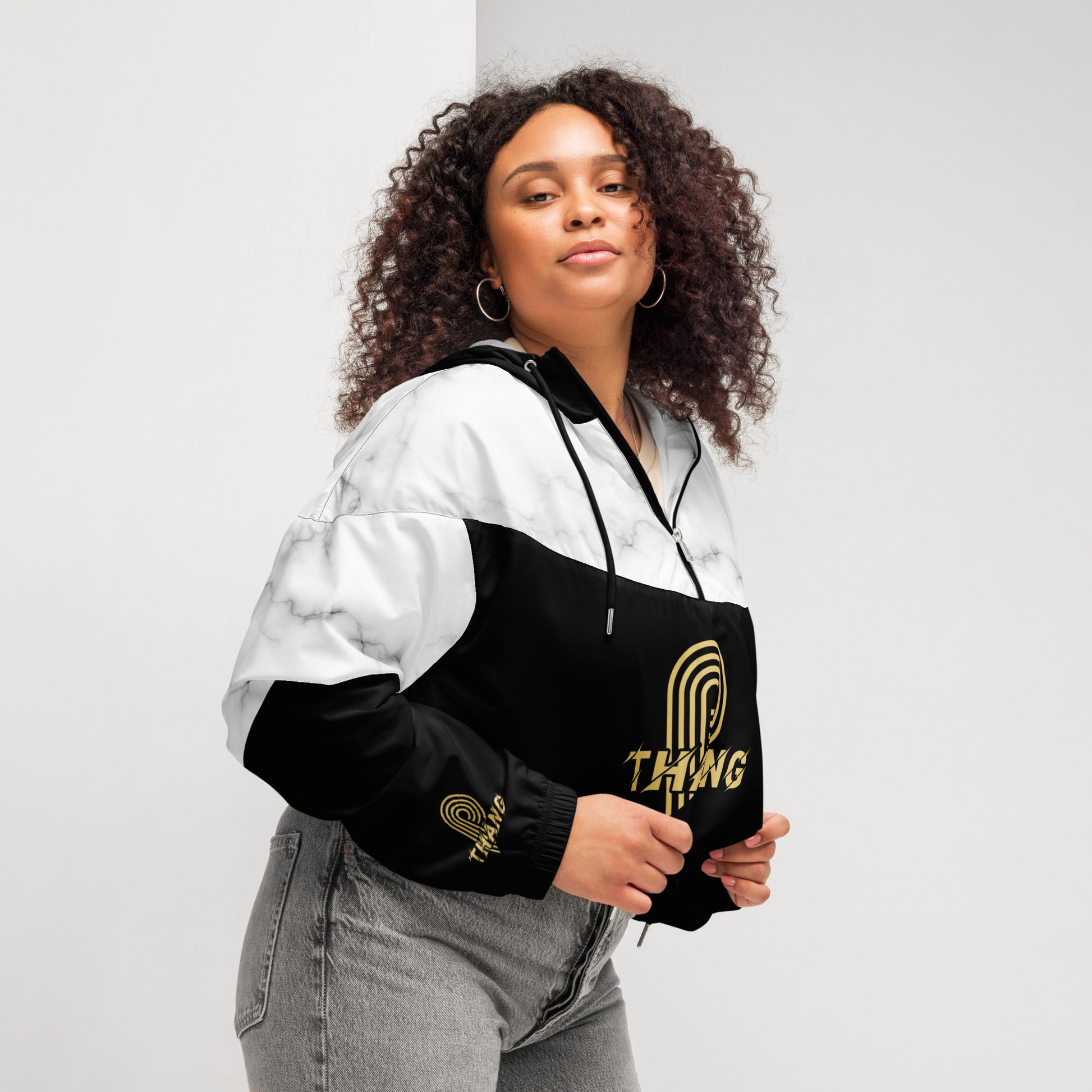 P-Thang White Marble Women’s Cropped Windbreaker image 0