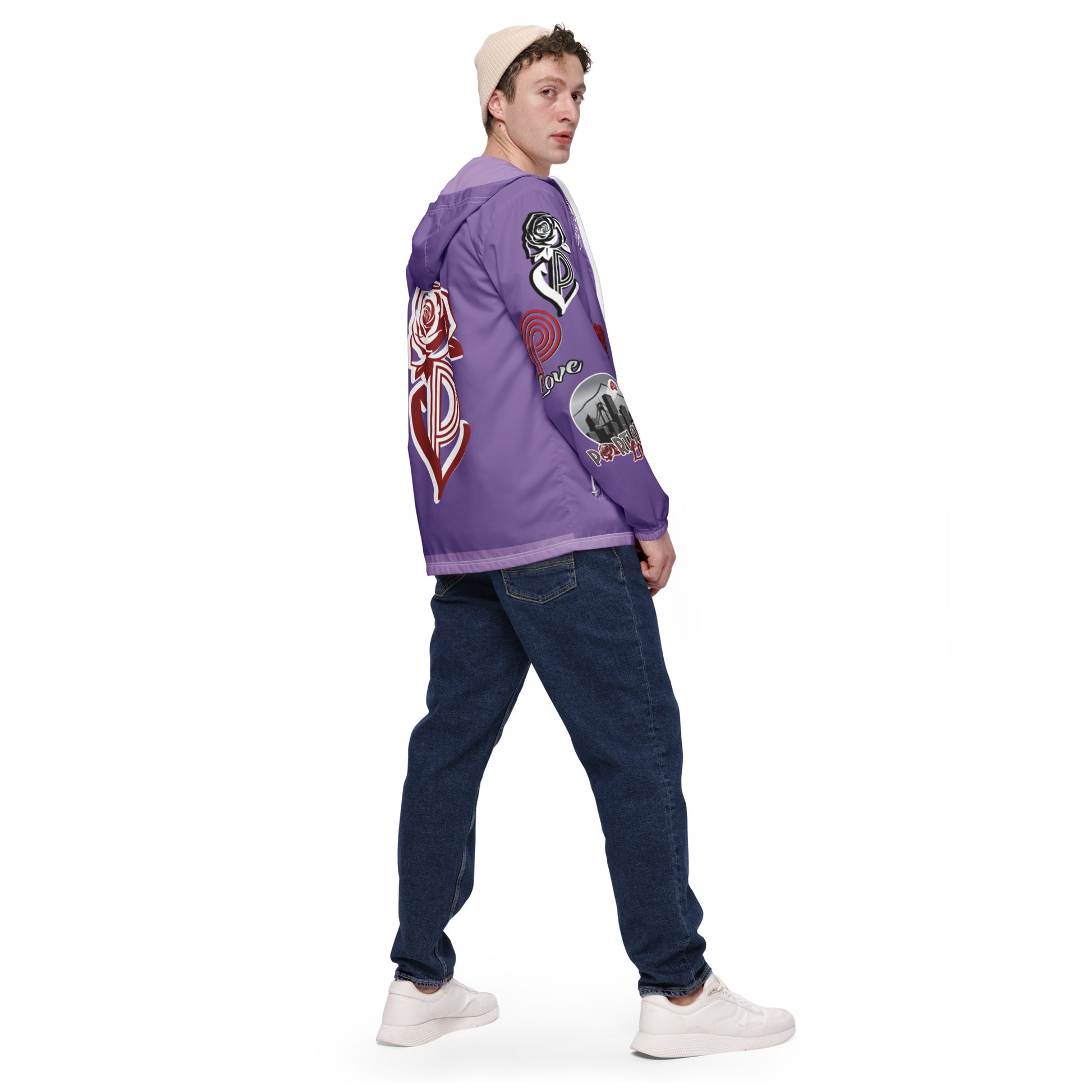Portland Love Logos Purple Men’s Windbreaker image 3