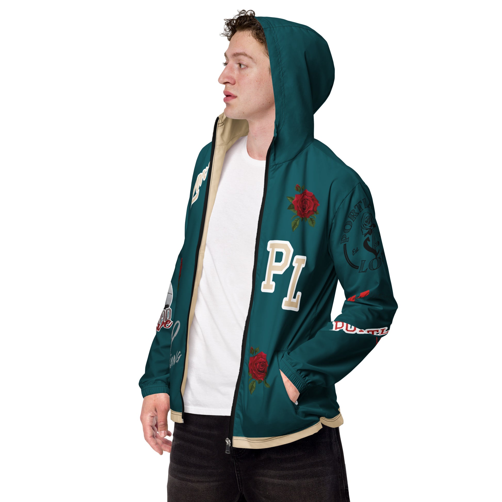 Portland Love Sherpa Blue Logo Men’s Windbreaker image 6