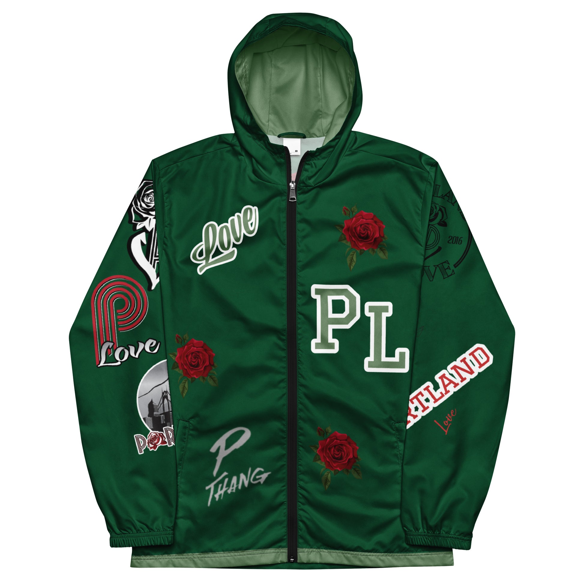 Portland Love Forest Green Logo Men’s Windbreaker image 4