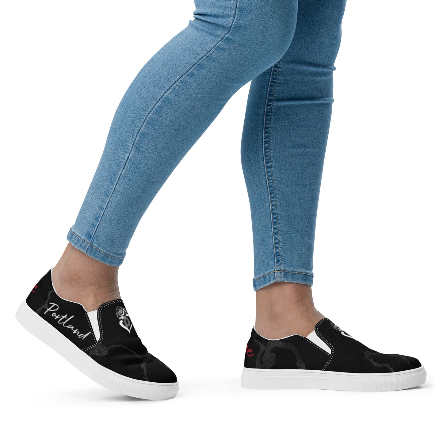 Portland Love Black Marble Women’s Slip-on Canvas shoes image 2