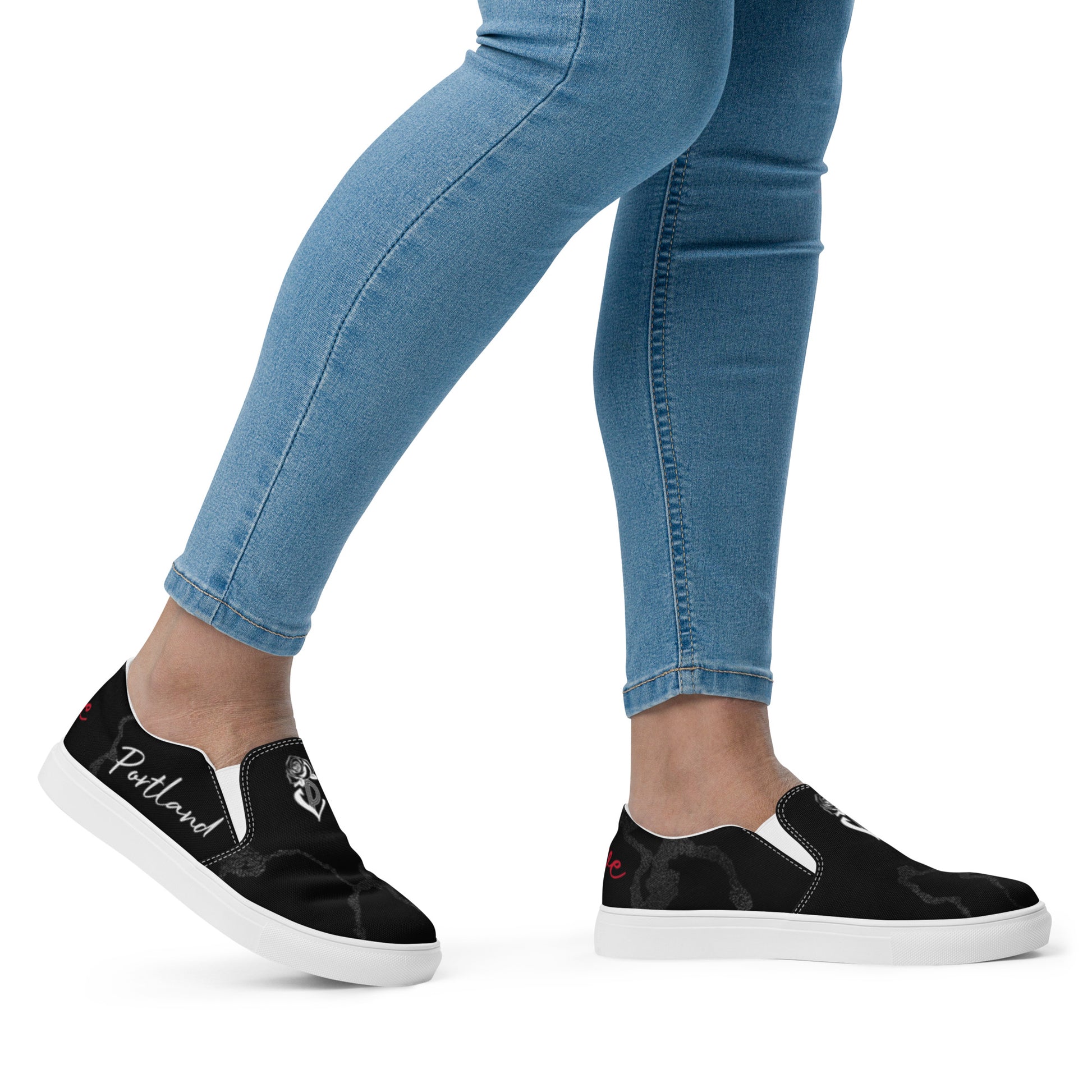 Portland Love Black Marble Women’s Slip-on Canvas shoes image 2