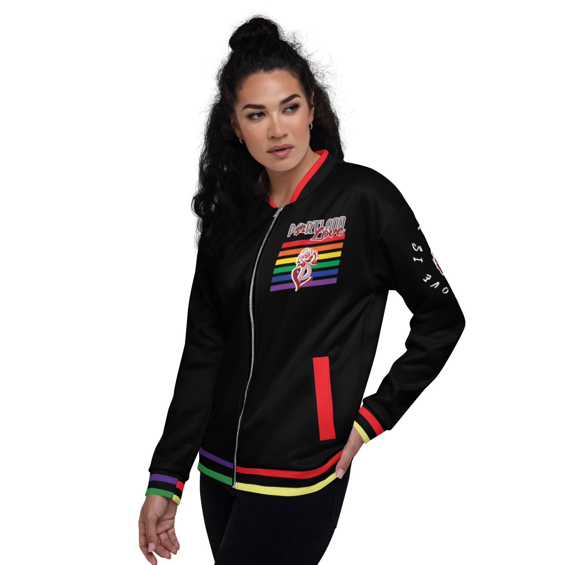 Black Rainbow Unisex Bomber Jacket image 7