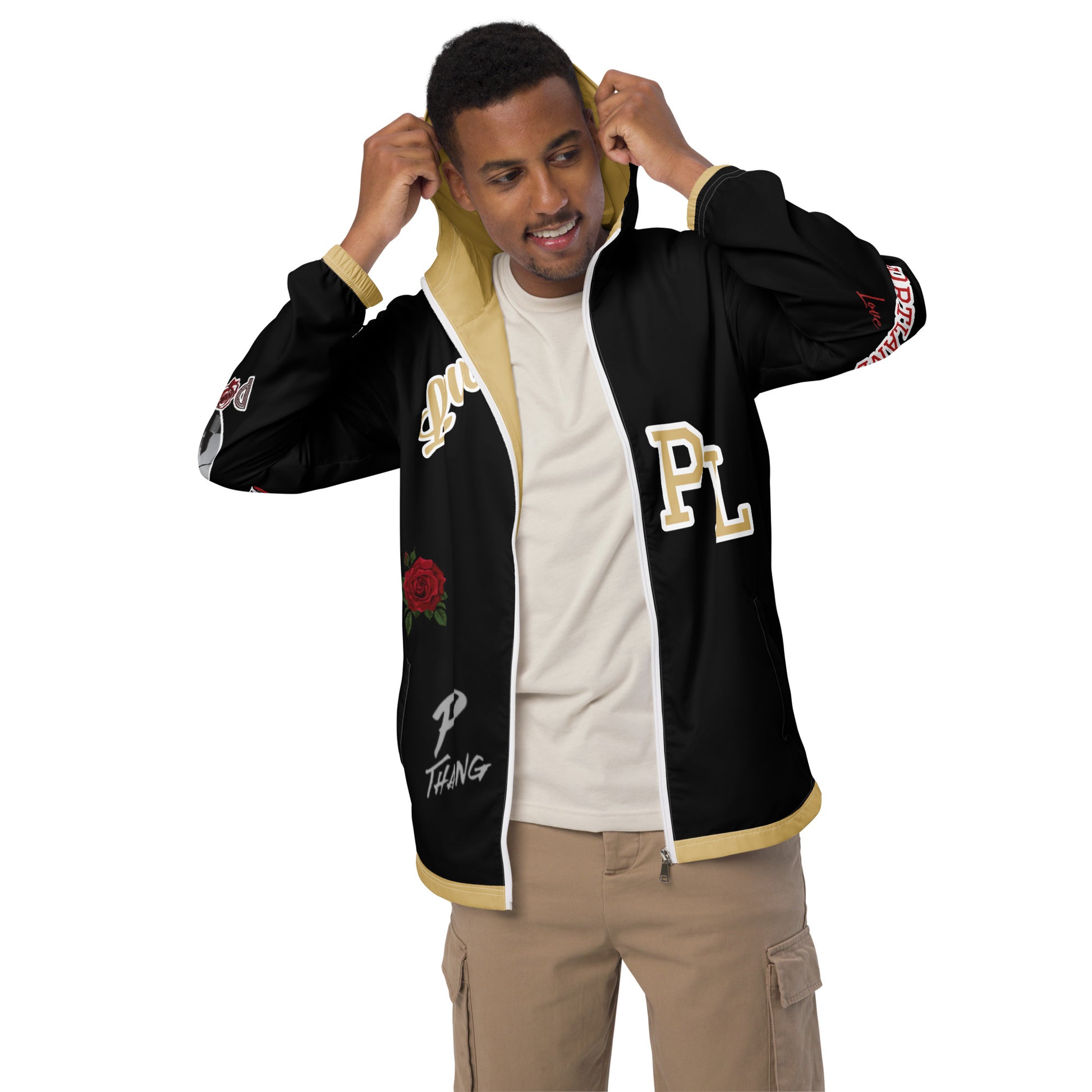 Black and Gold Logo Men’s Windbreaker image 13