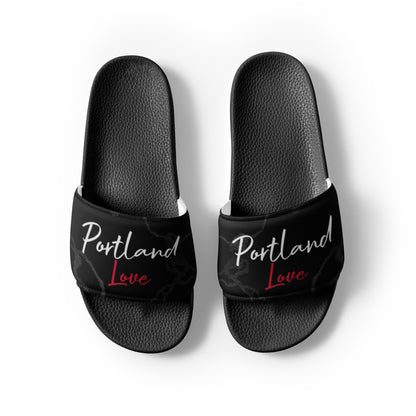 Portland Love Black Marble Women's Slides image 2