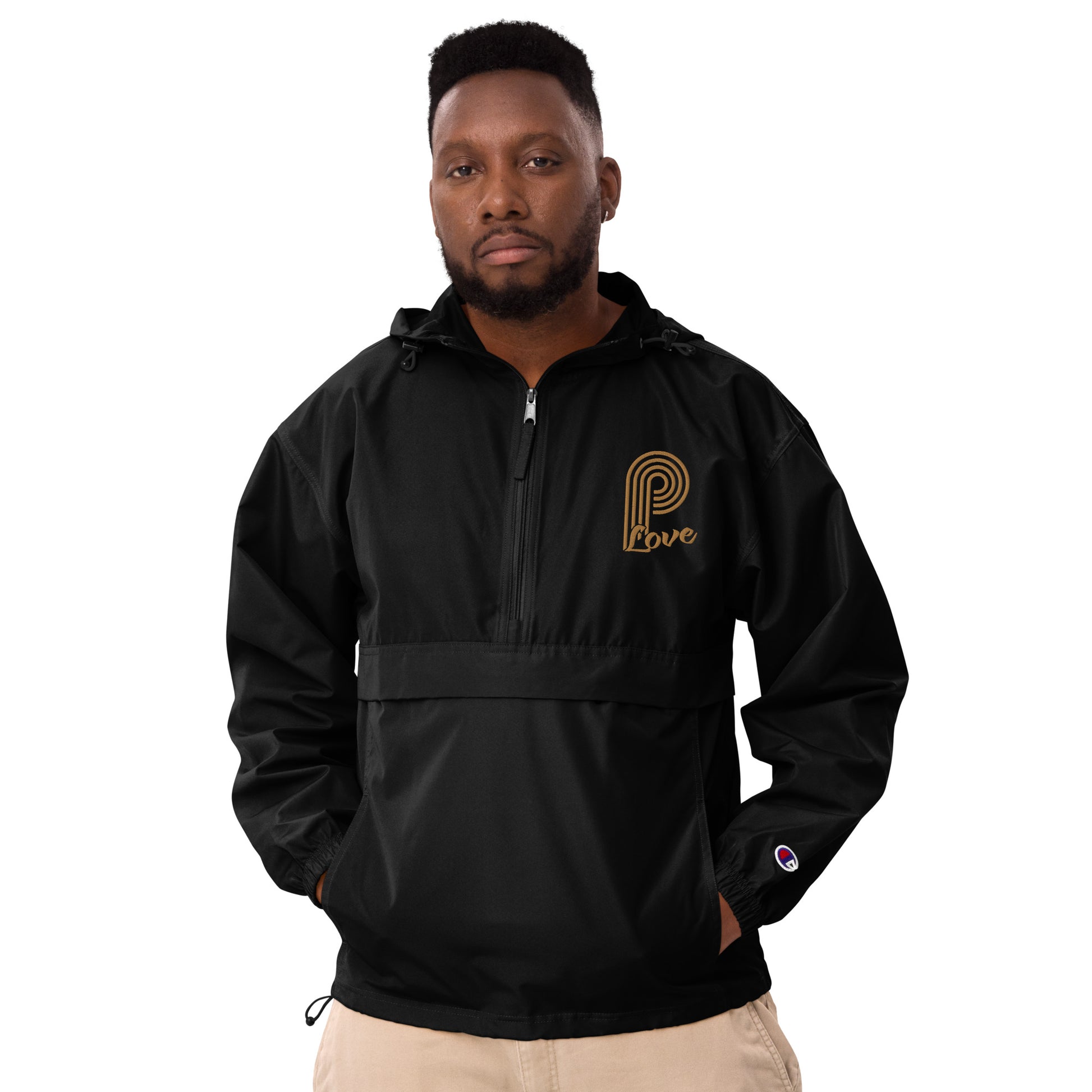 P-Love (Gold) Embroidered Champion Packable Jacket image 0