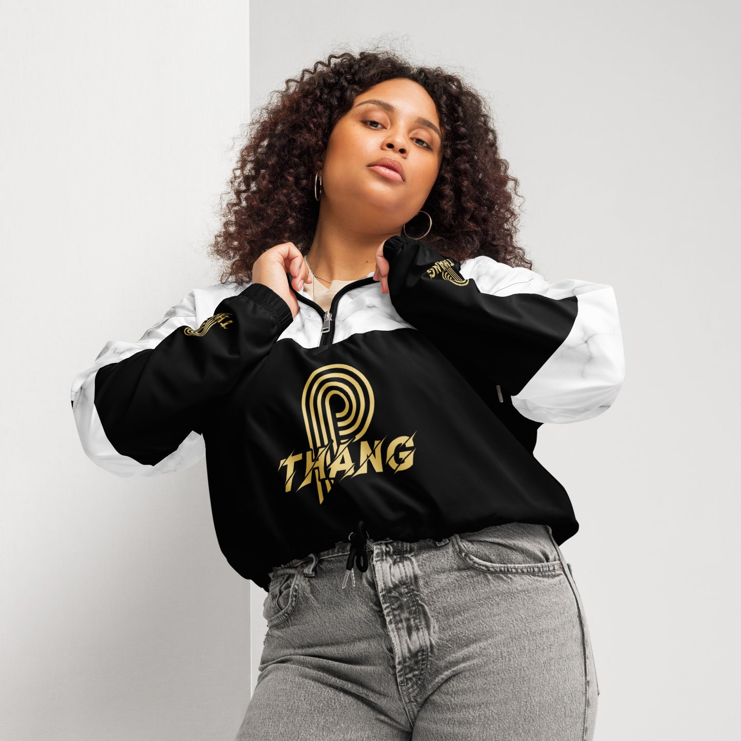 P-Thang White Marble Women’s Cropped Windbreaker image 1