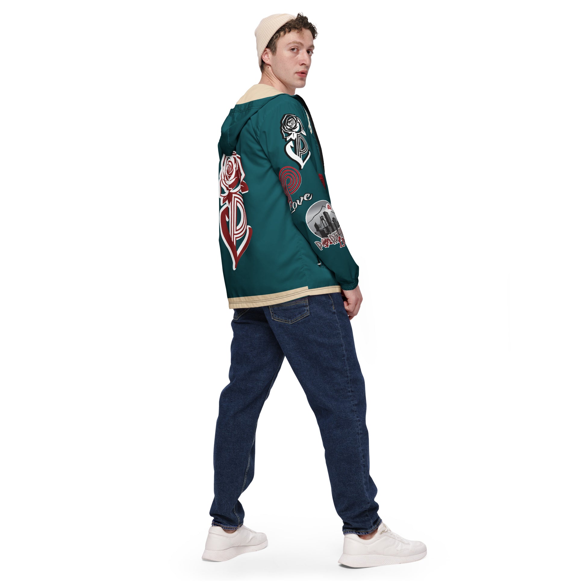 Portland Love Sherpa Blue Logo Men’s Windbreaker image 1
