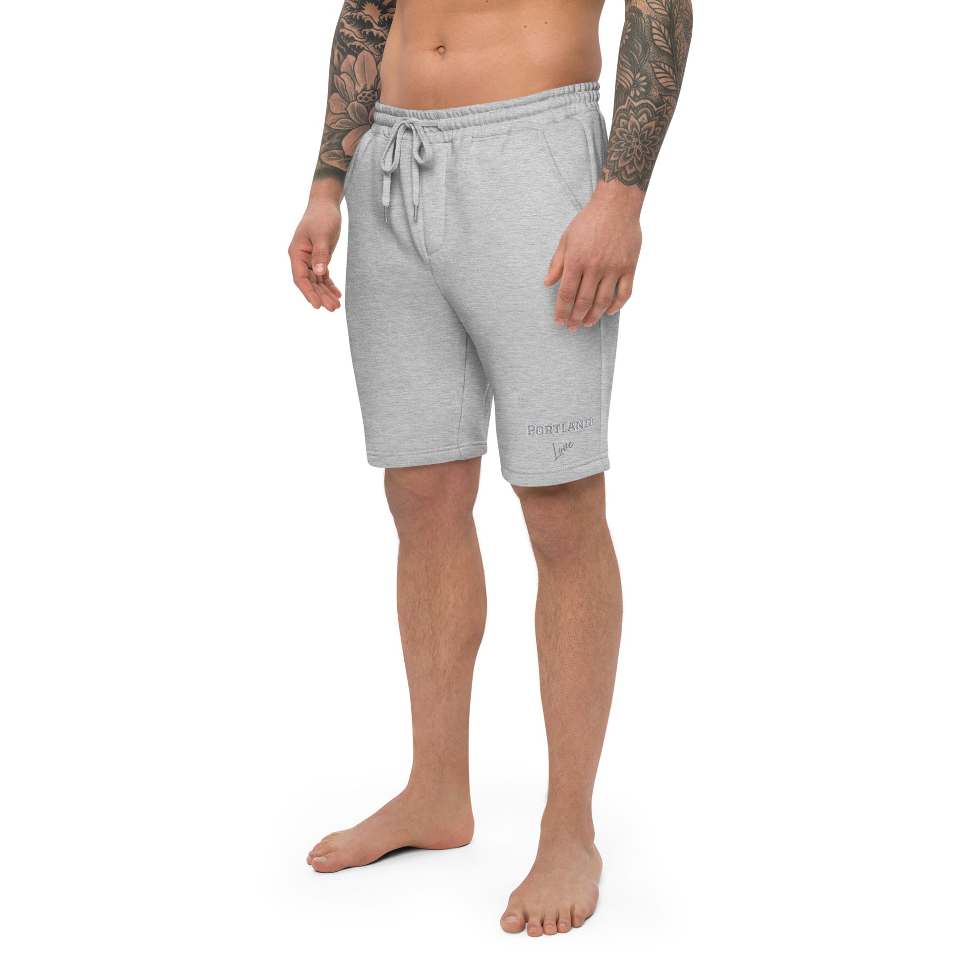 Block Style Grey Embroidered Men's Fleece Shorts image 6