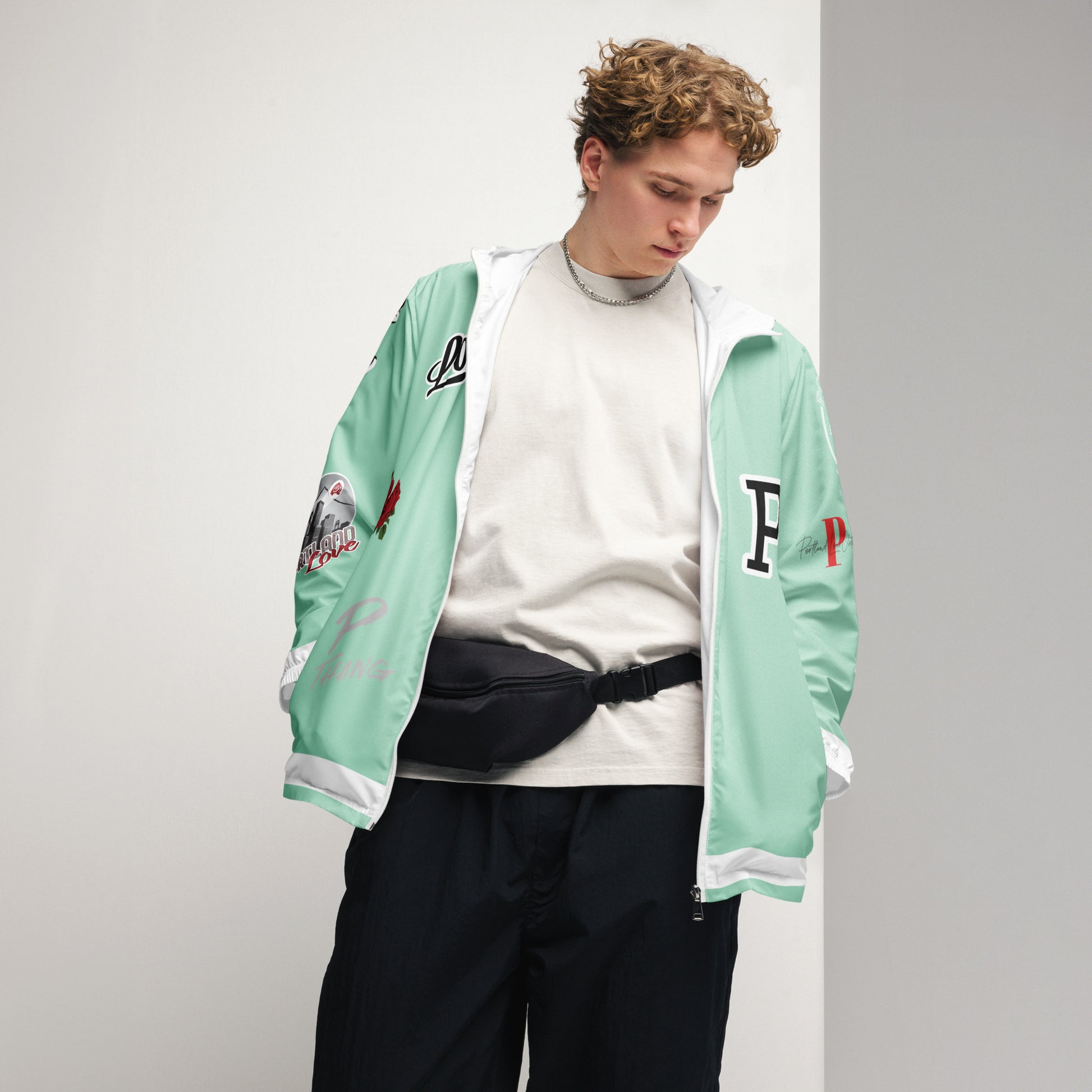 Portland Love Logos Vista Blue Men’s Windbreaker image 15
