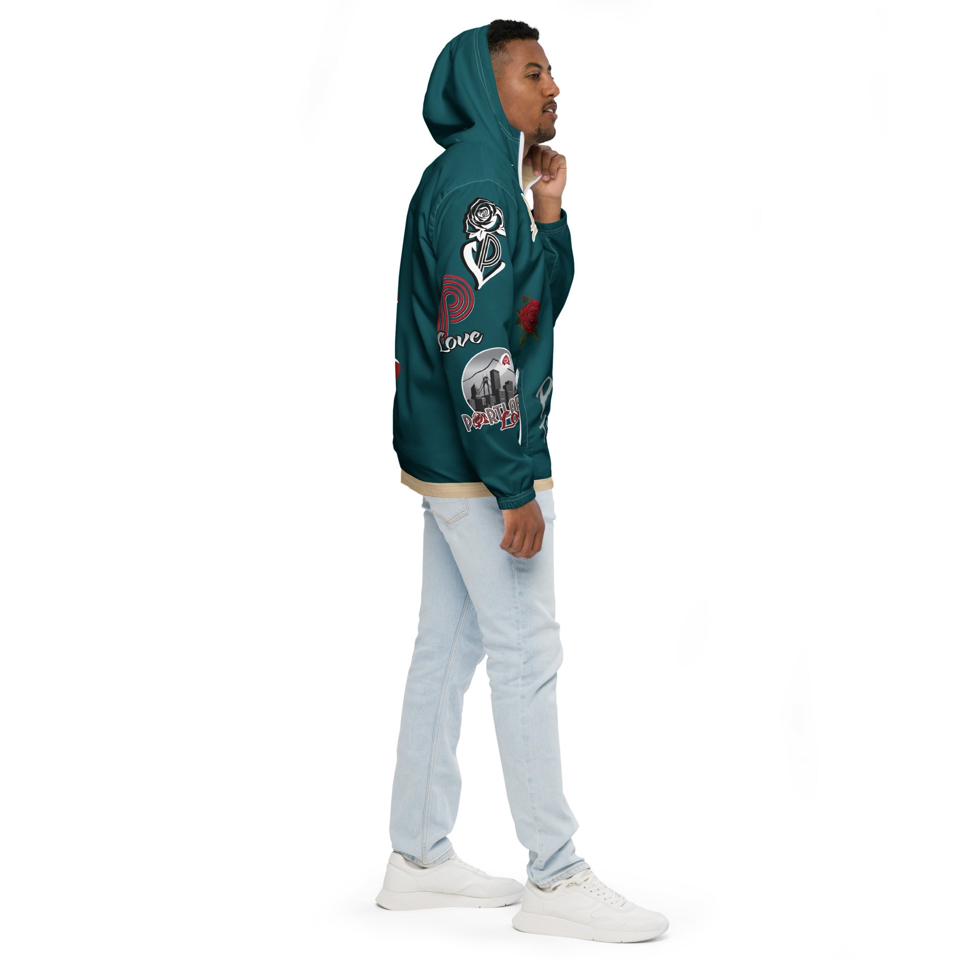 Portland Love Sherpa Blue Logo Men’s Windbreaker image 13