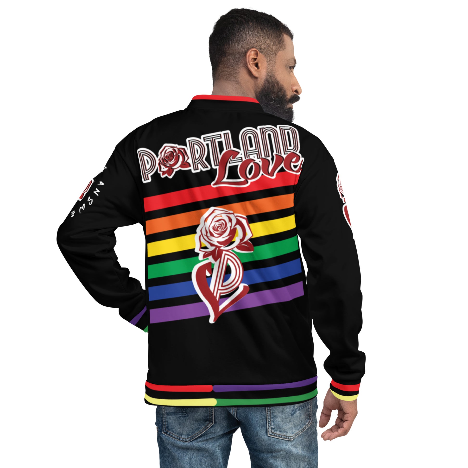 Black Rainbow Unisex Bomber Jacket image 5