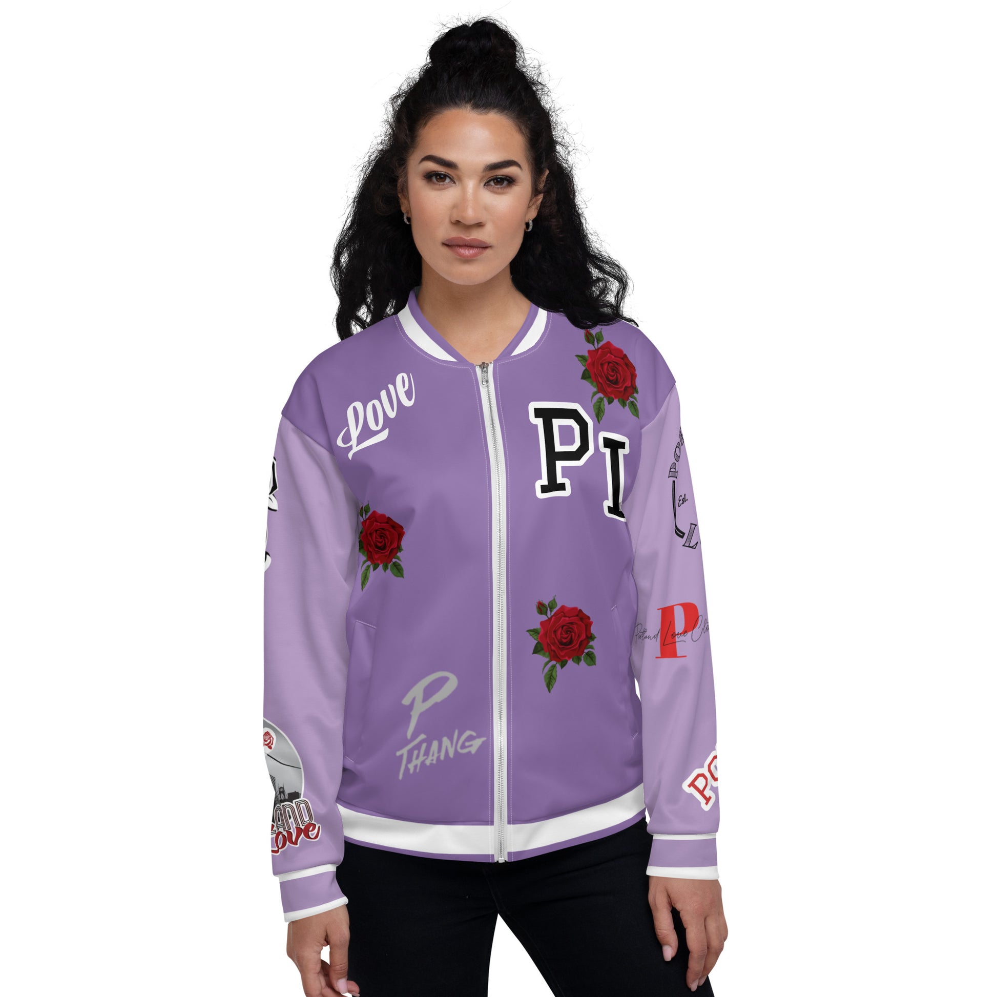 Portland Love Logo City Love Unisex Bomber Jacket (Purple) image 0