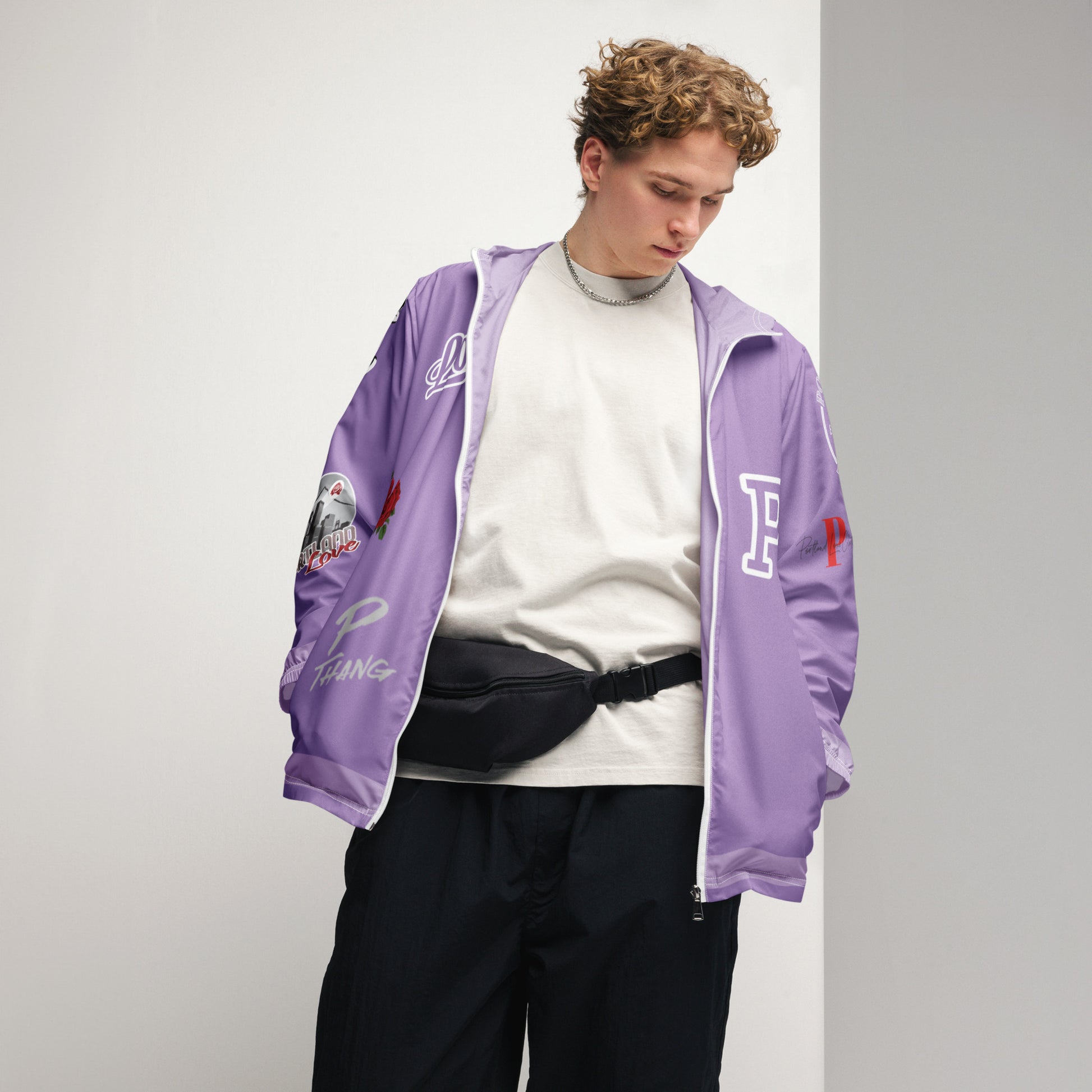Portland Love Logos Purple Men’s Windbreaker image 14