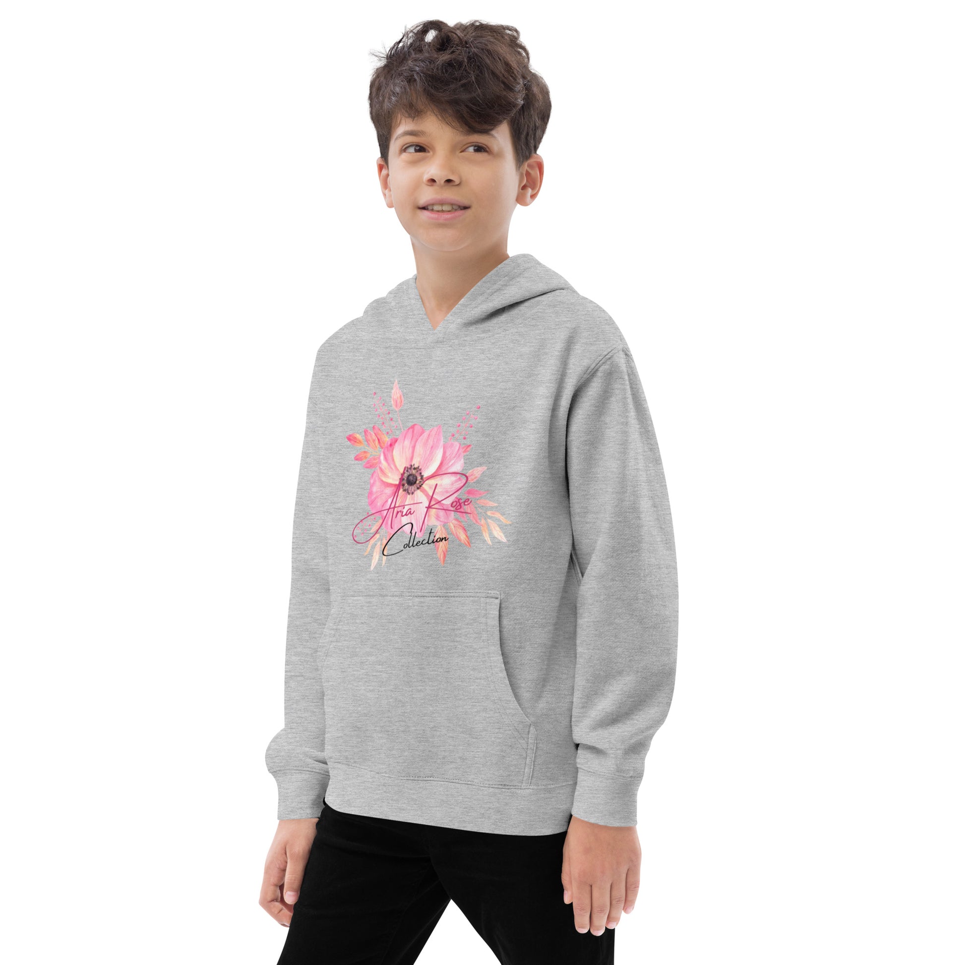 Aria Rose Pink Flower Kids Fleece Hoodie image 6