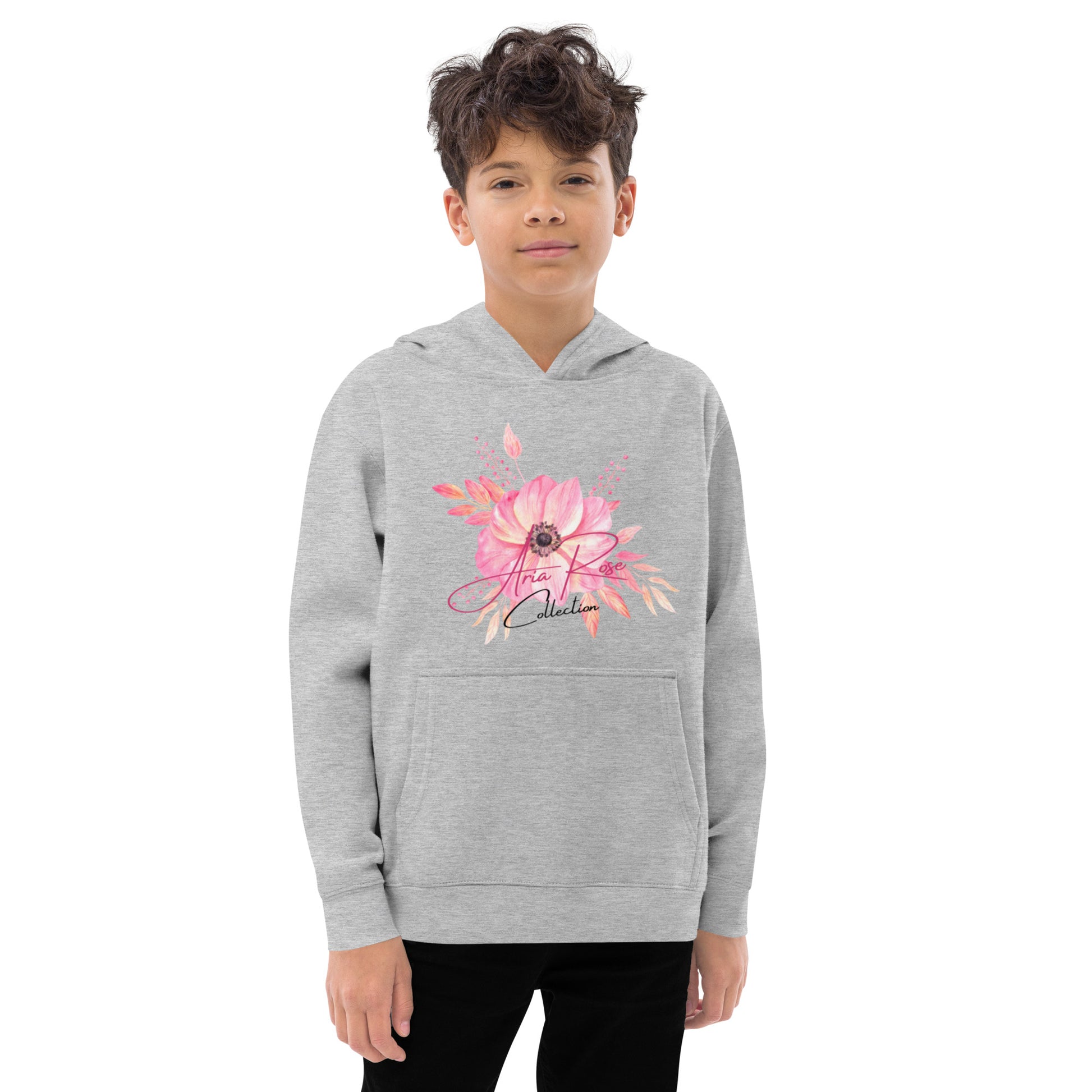 Aria Rose Pink Flower Kids Fleece Hoodie image 4