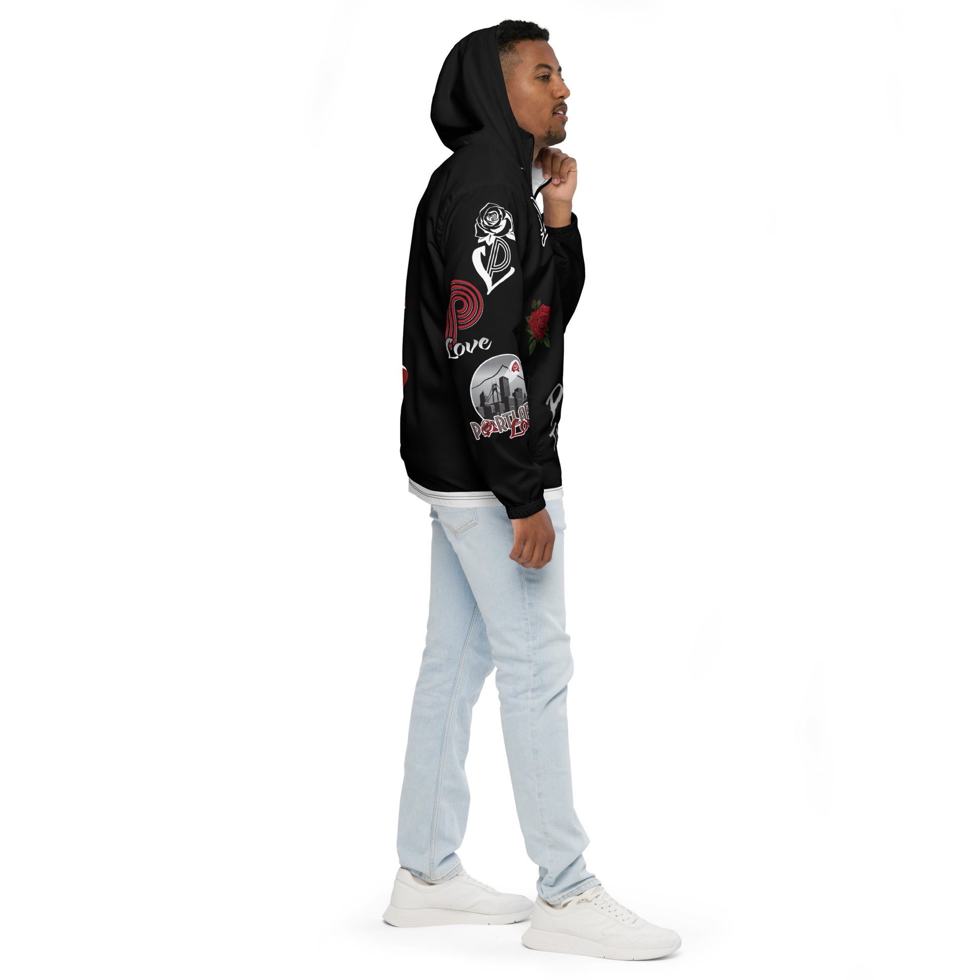 Portland Love Black Logo Men’s Windbreaker  image 10